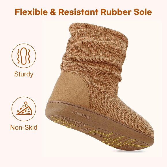 Women's Brown Cozy Winter Warm Knit Memory Foam Non Slip Slipper Bootie Shoes - Picture 5 of 6